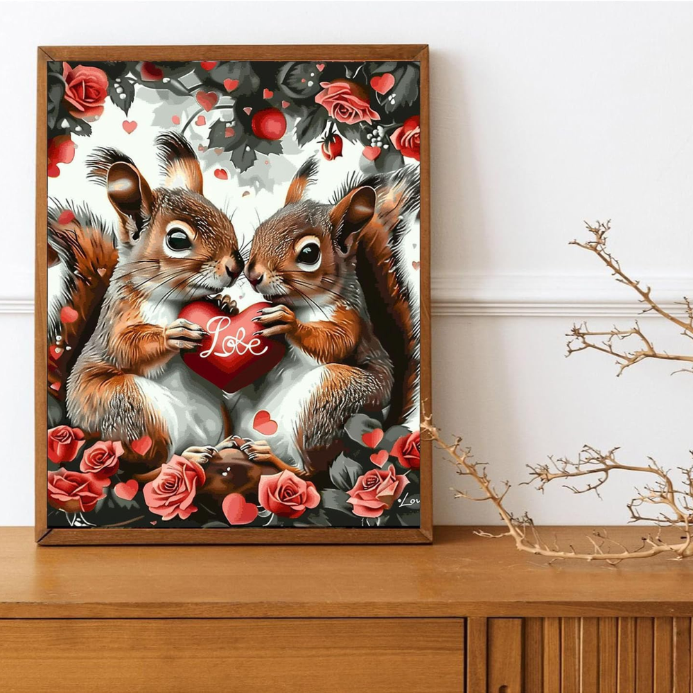 Squirrels Paint by Numbers Kit Rose Bush Love Canvas Art 16x20