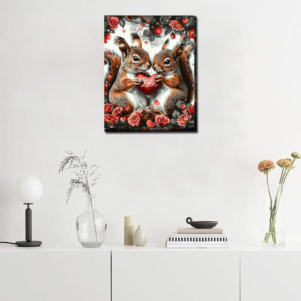 Squirrels Paint by Numbers Kit Rose Bush Love Canvas Art 16x20