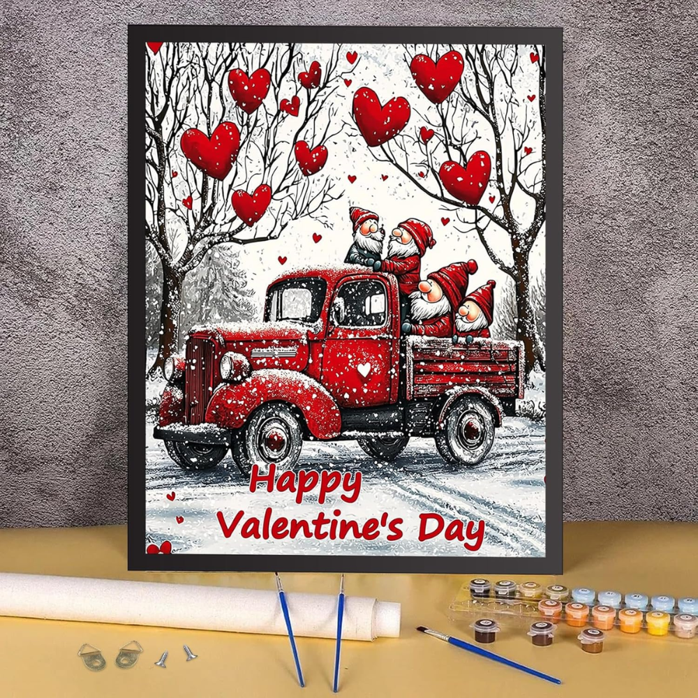 Valentine Gnome Truck Paint by Numbers Kit for Adults DIY Canvas 16x20