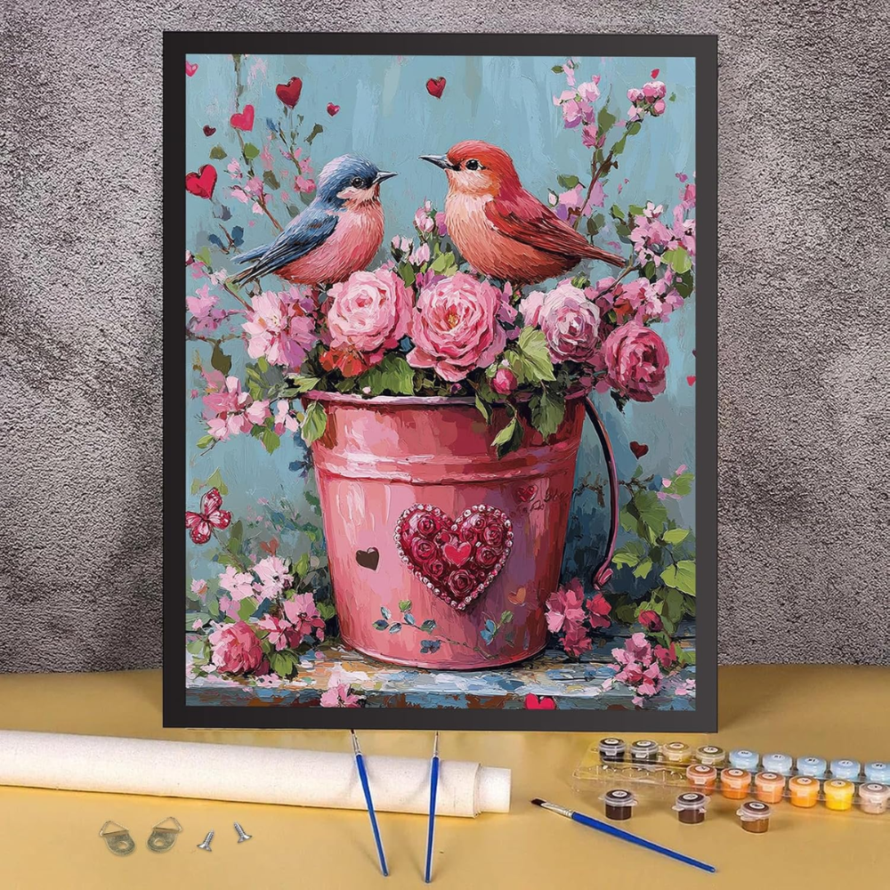 Heart Flowers Paint by Numbers Kit for Adults DIY Canvas 16x20