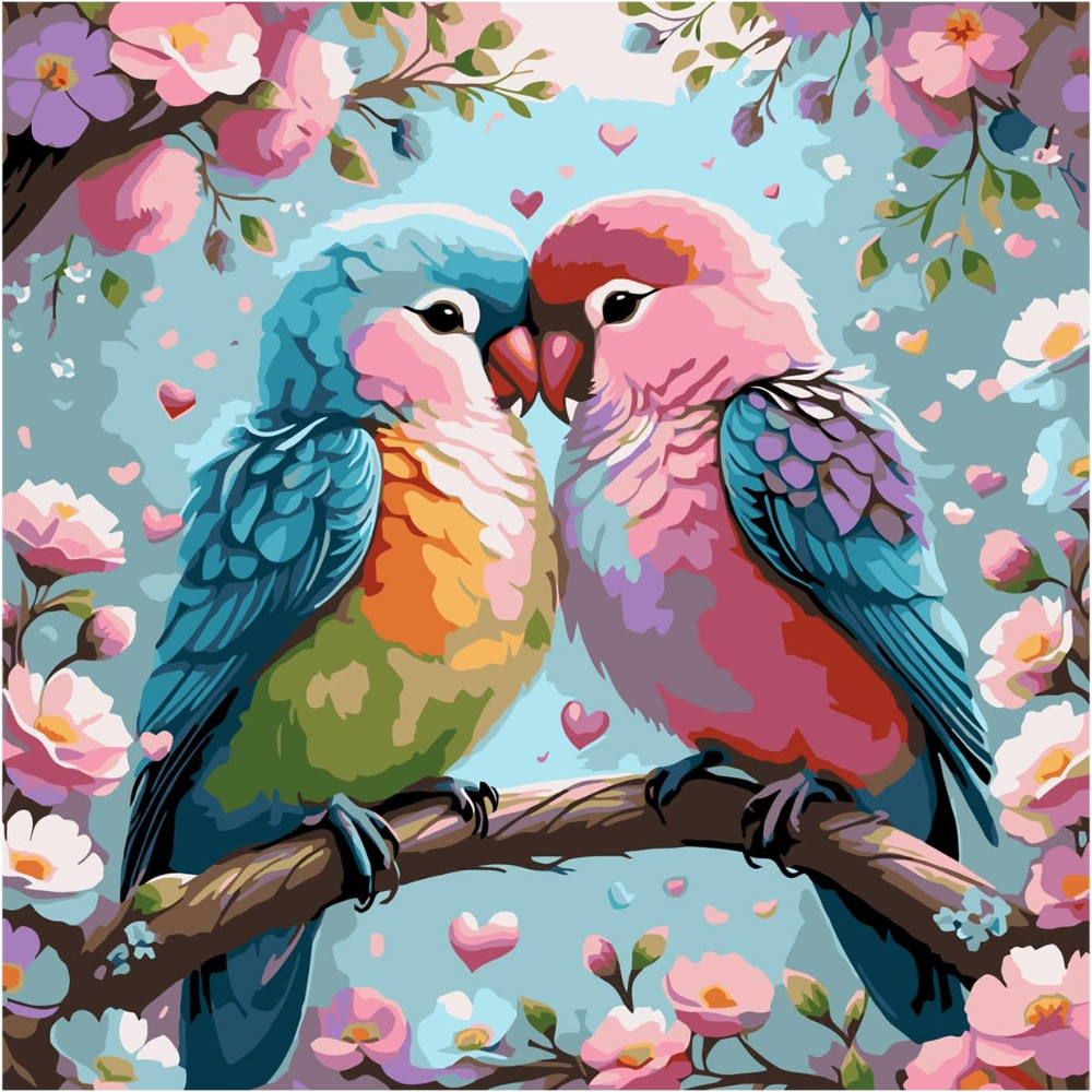 Couple Bird Paint by Numbers Kit for Adults DIY Canvas Art 16x16