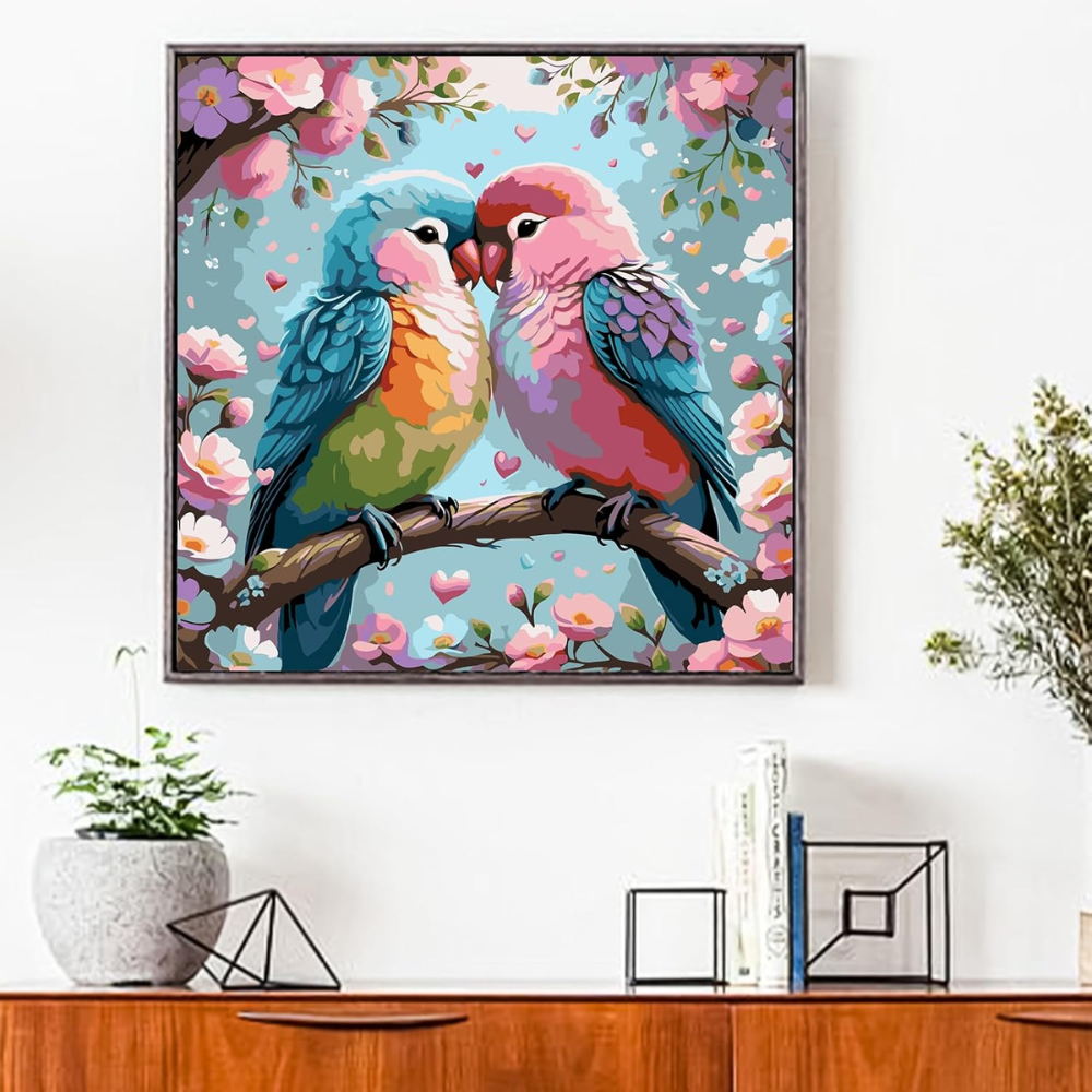 Couple Bird Paint by Numbers Kit for Adults DIY Canvas Art 16x16