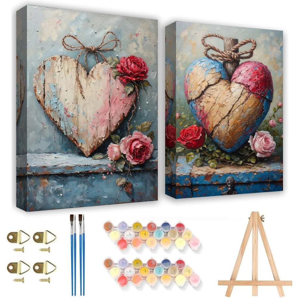 2 Pack Love Framed Paint by Numbers Kit for Adults DIY Canvas 8x12