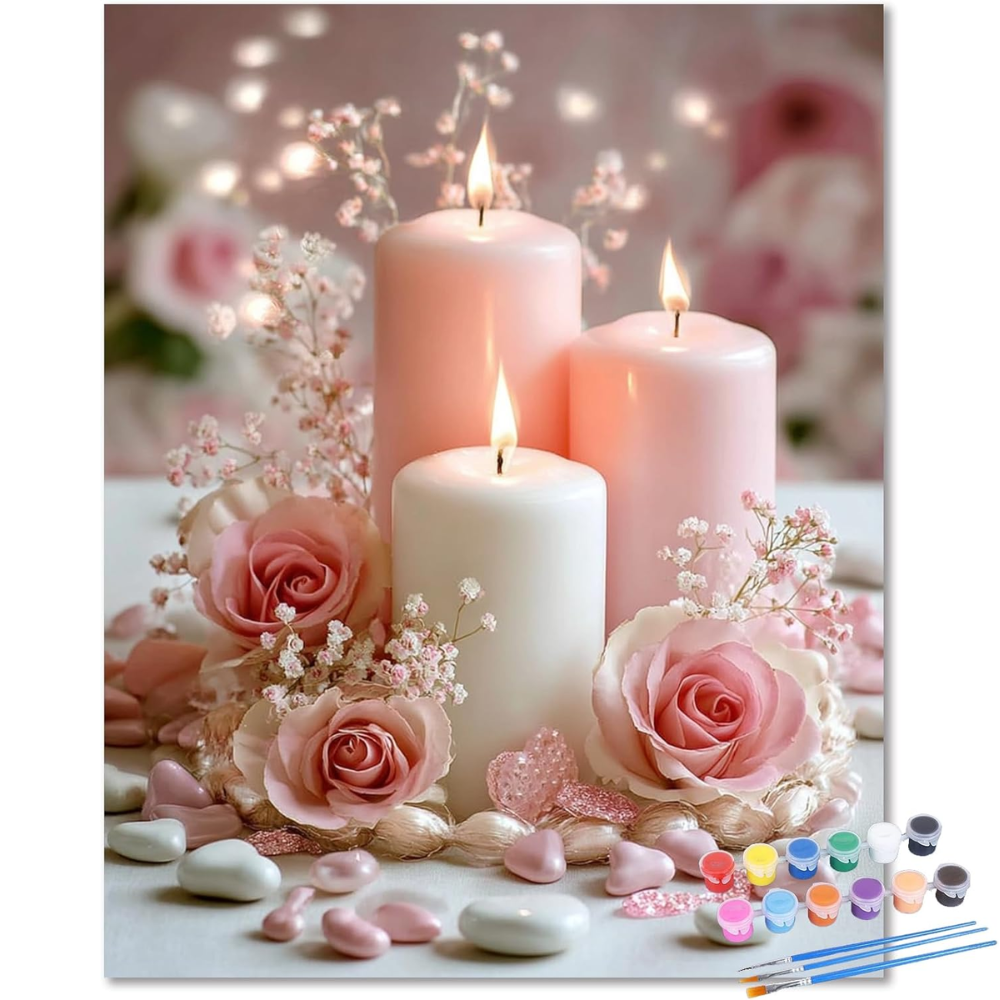 Valentines Candle Paint by Numbers Kit for Adults Easy DIY 16x16