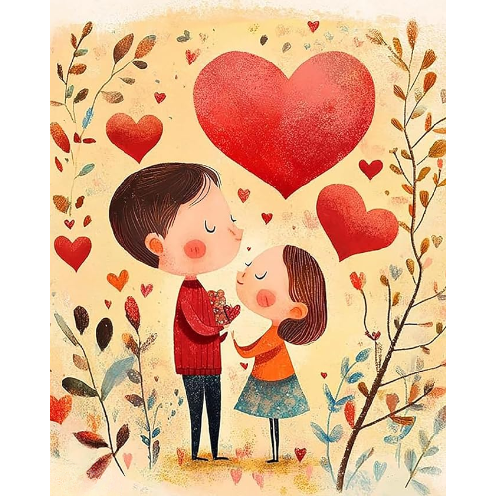 Valentines Day Paint By Numbers Kit For Adults With Couple Theme Wall Art