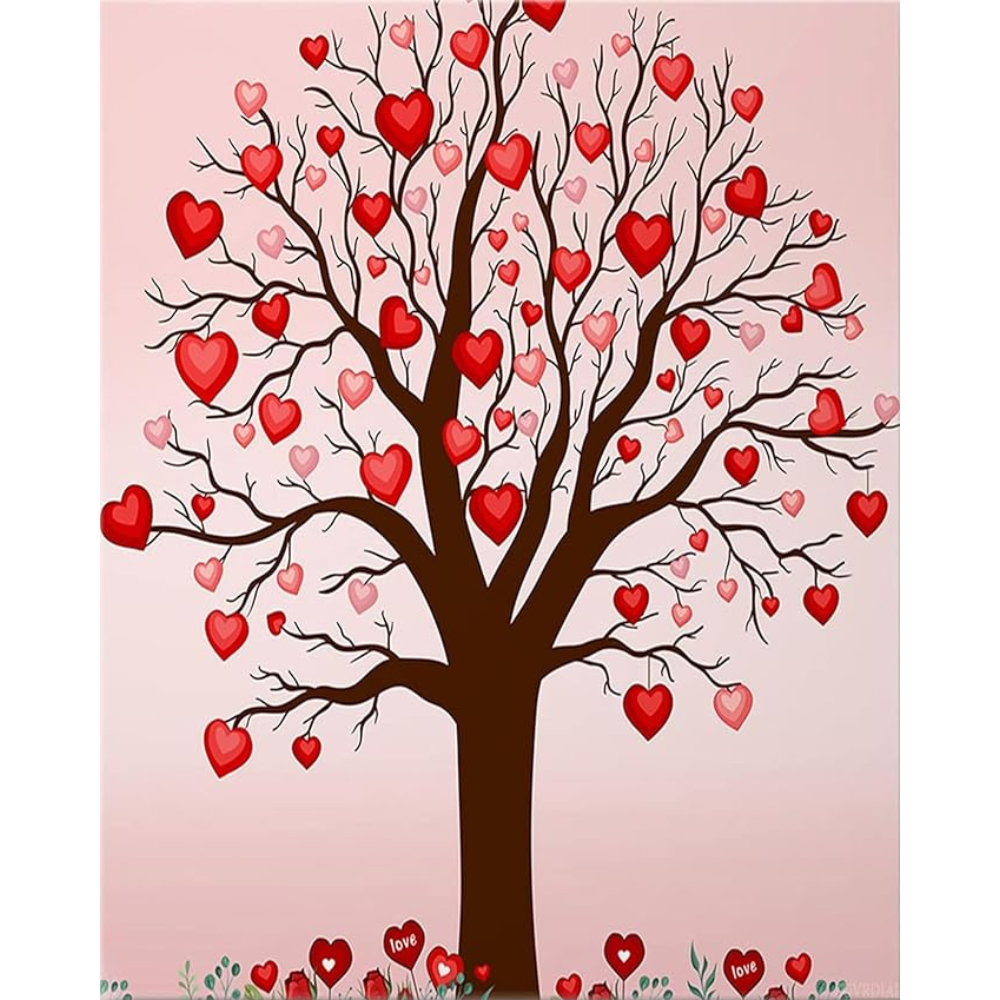 Valentines Day Paint By Numbers Kit For Adults With Tree Theme Wall Art