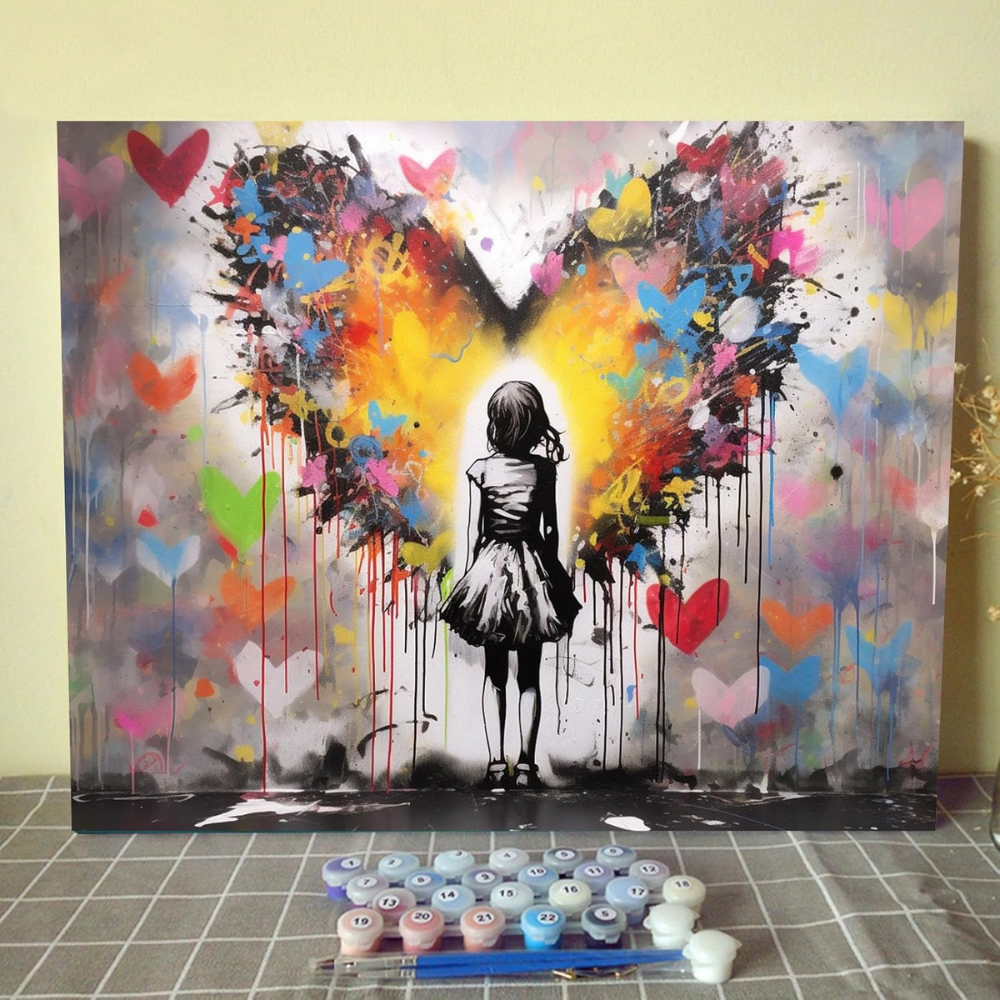 Street Graffiti Love Heart Paint by Numbers Banksy Canvas 16x20