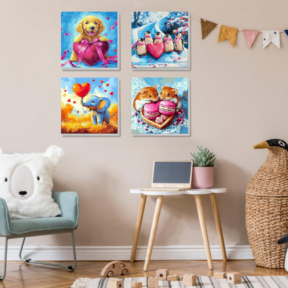 4 Pack Paint by Numbers Kit for Adults & Kids Animals 8x8