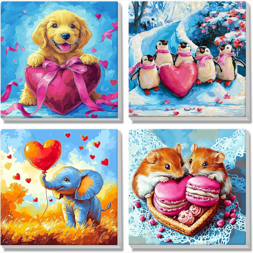 4 Pack Paint by Numbers Kit for Adults & Kids Animals 8x8