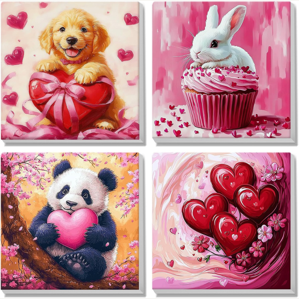 4 Pack Paint by Numbers for Adults & Kids Animal DIY Art 8x8