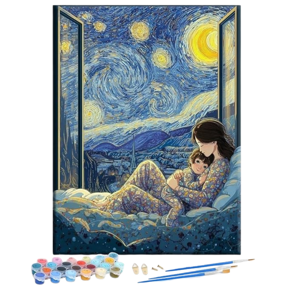 Starry Night Mothers Day DIY Paint by Numbers Kit Framed Canvas 