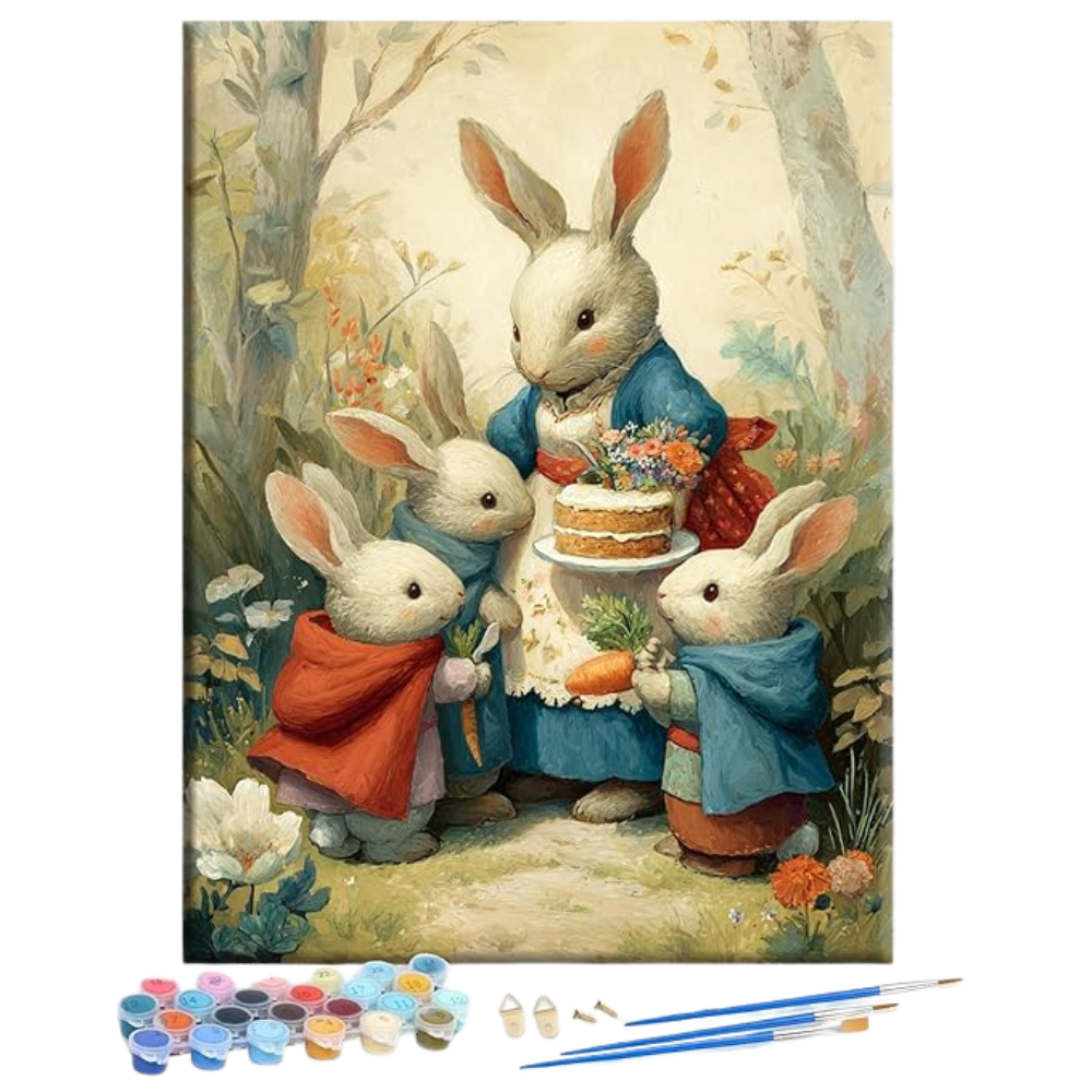 Rabbit Mothers Day Framed Canvas DIY Paint by Numbers Kit 
