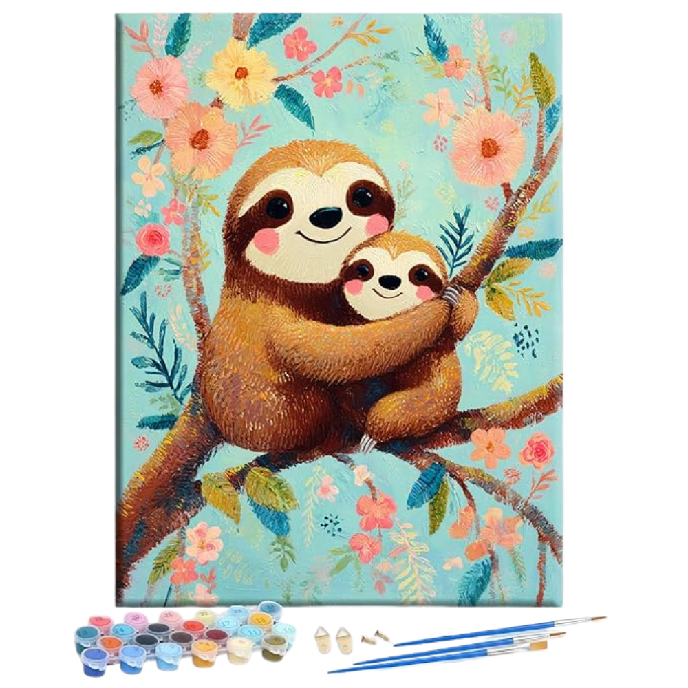 Sloth Mothers Day Framed Canvas DIY Paint by Numbers Kit