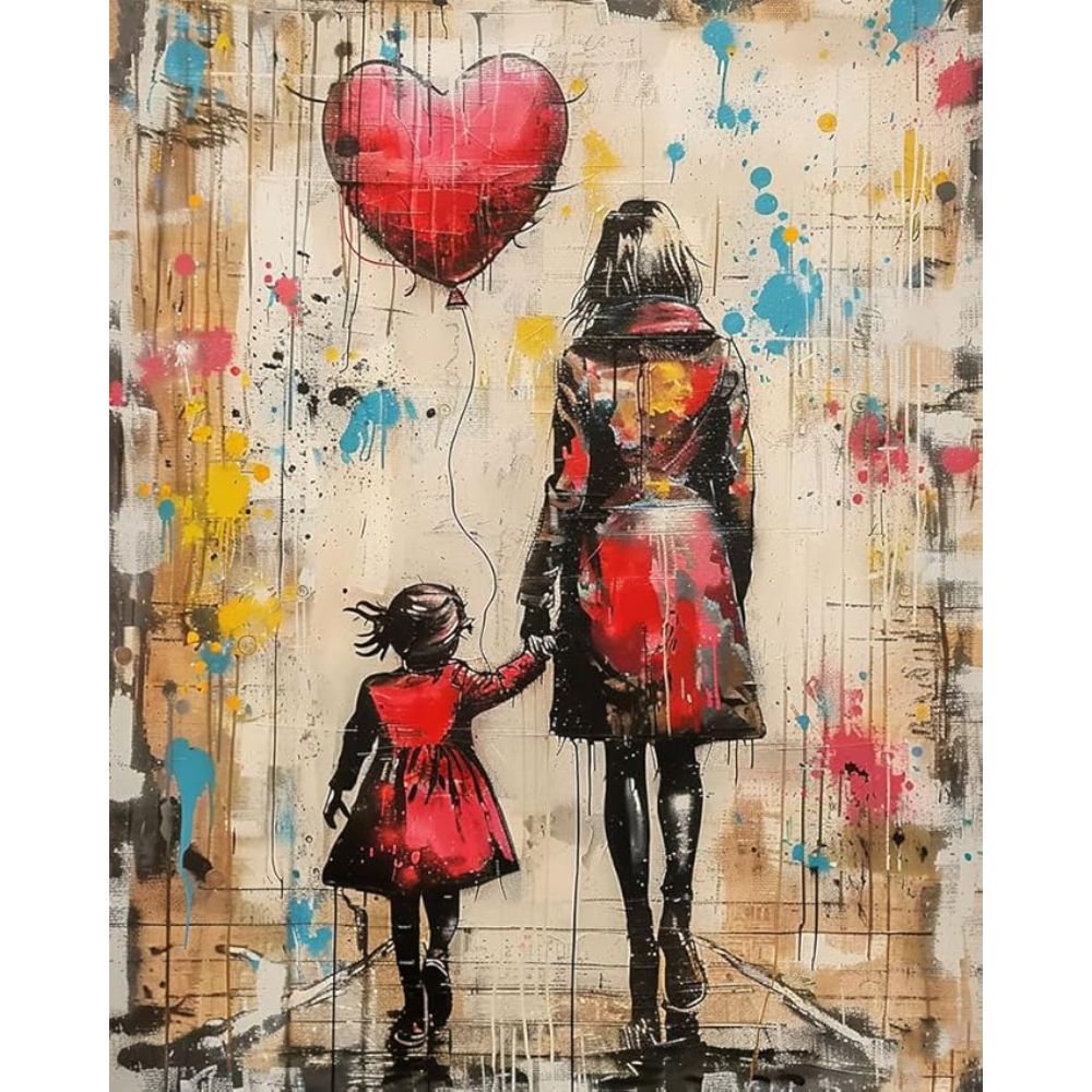 Graffiti Paint by Numbers for Mother and Daughter DIY Painting on Canvas with Acrylic Paints