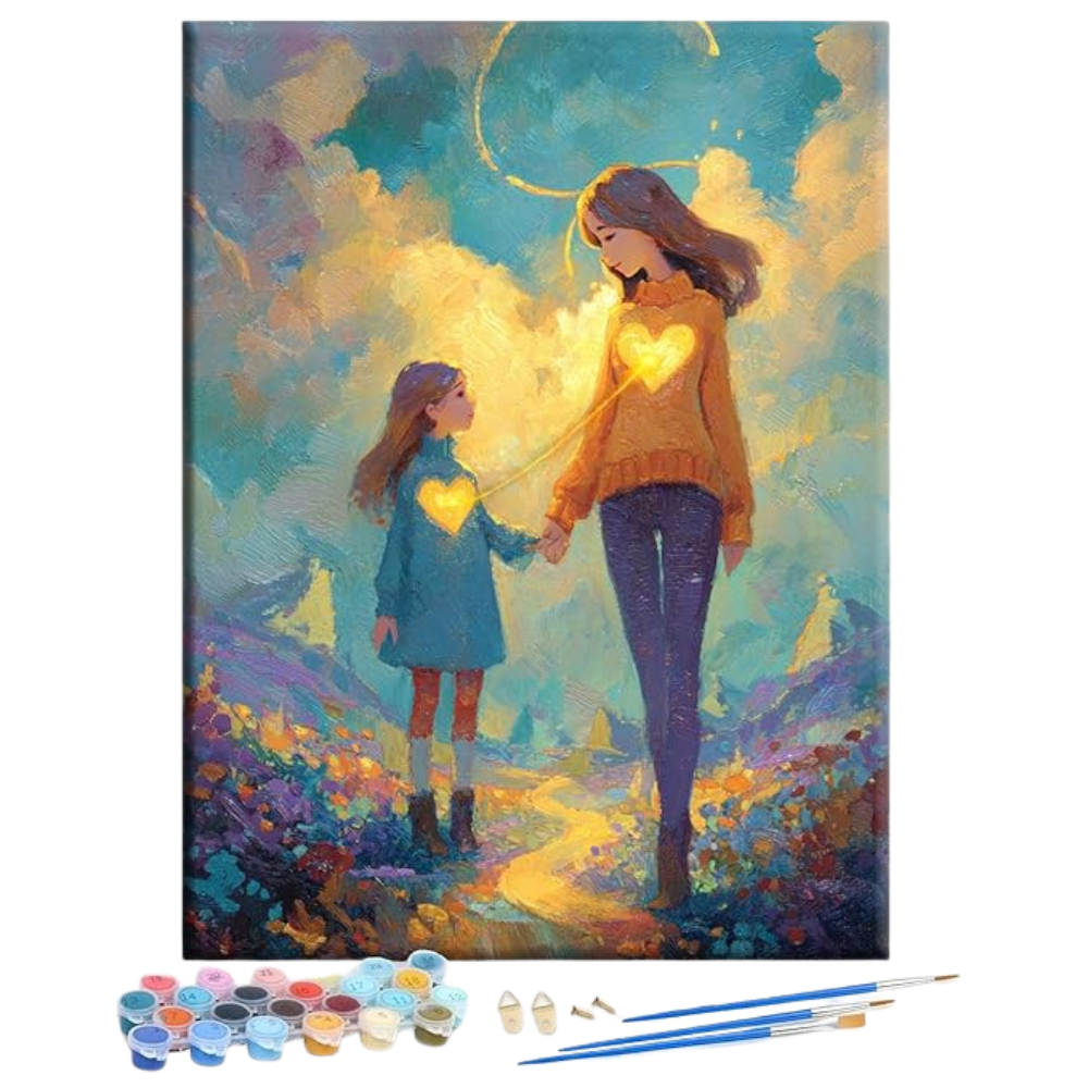 Mother and Daughter Share A Heart to Heart Bond Mothers Day Framed Canvas DIY Paint by Numbers Kit 