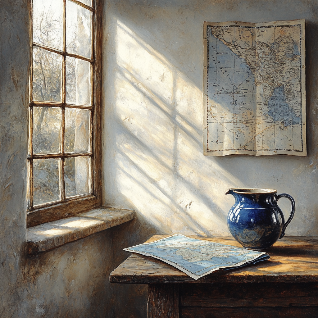 Johannes Vermeer Inspired Sunlit Window With Map And Pitcher Number painting