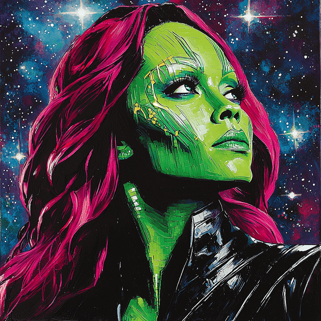 Zoe Saldana: Star-Dusted Green Galaxies Paint By Numbers Art