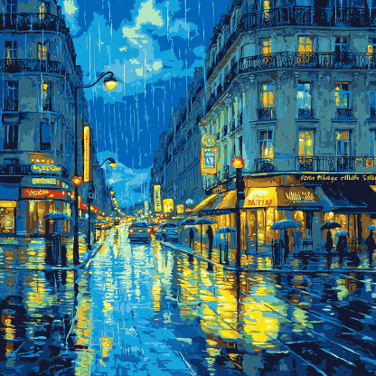 Gustave Caillebotte Inspired Urban Rainfall Reflections Paint By Numbers Art