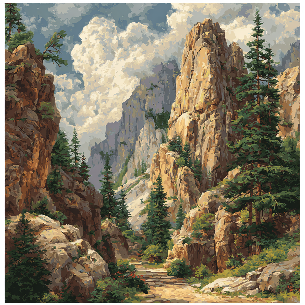 Gustave Courbet Inspired Mountain Landscape paint by numbers
