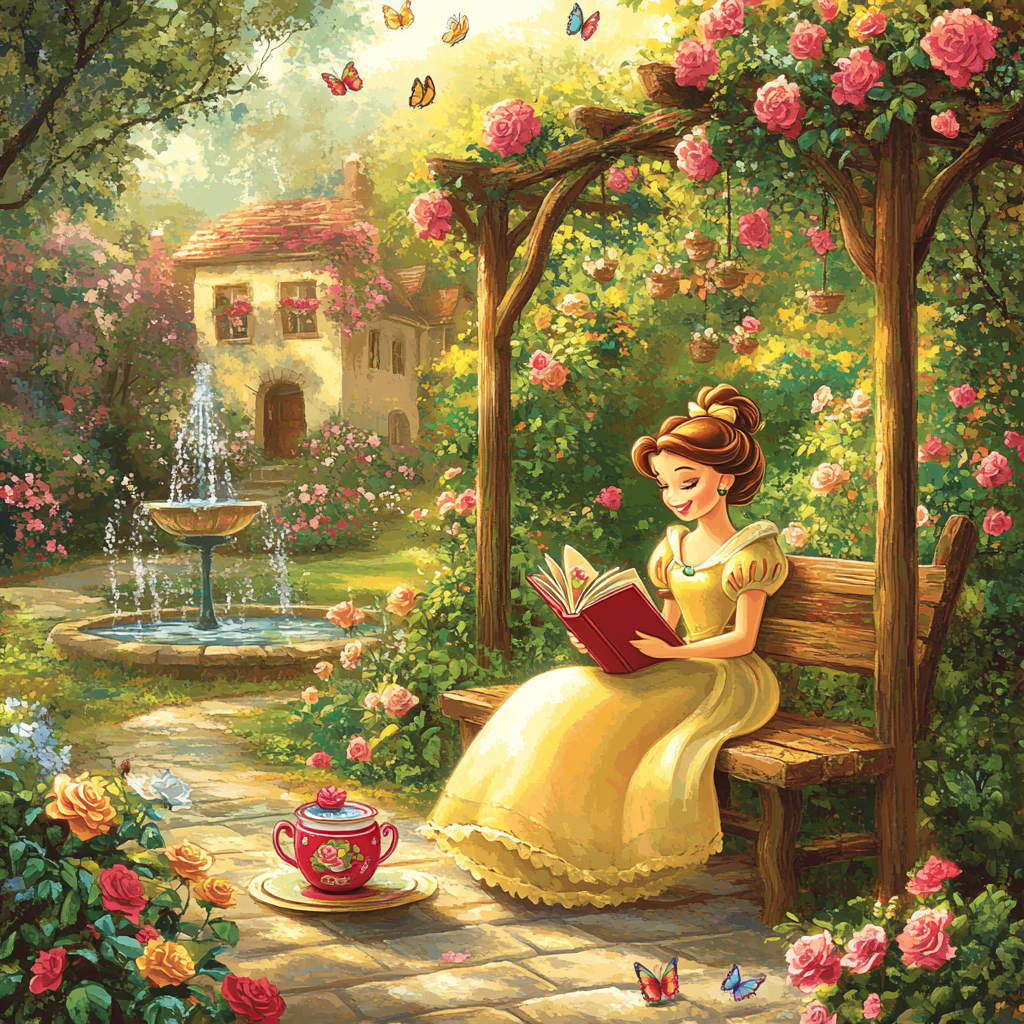 Belle Reading In Flower Garden Disney Inspired Paint by numbers art