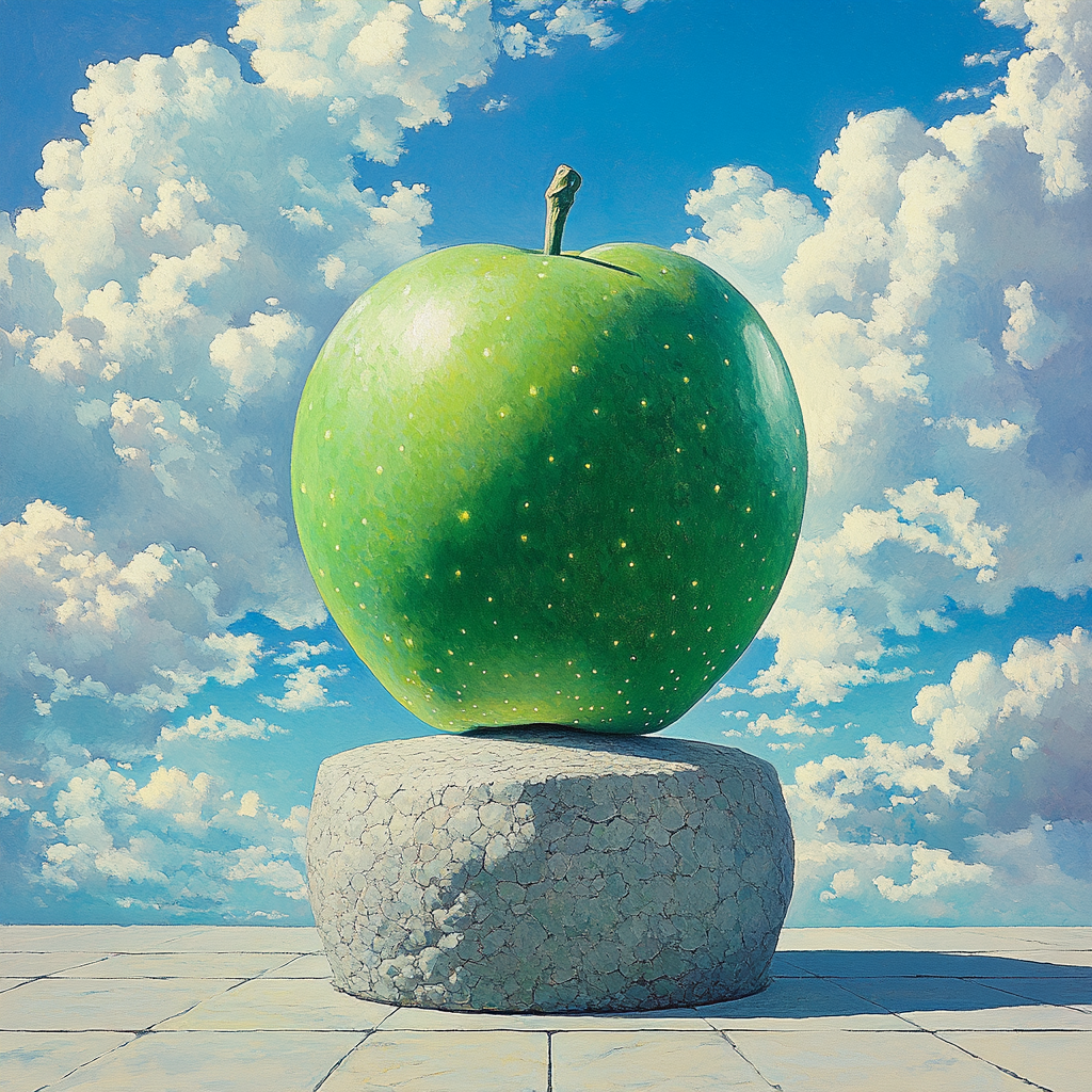 René Magritte Inspired Cloudy Apple paint by color