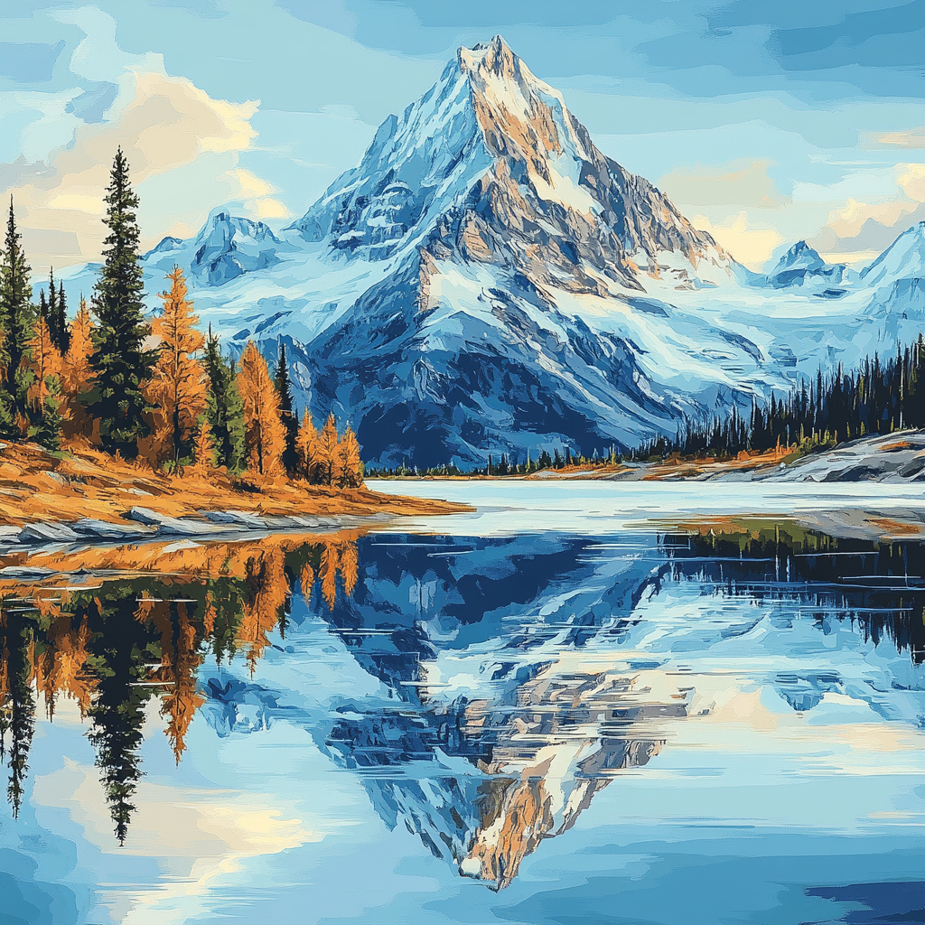 Lawren Harris Inspired Snow Capped Lake In Stillness paint by color