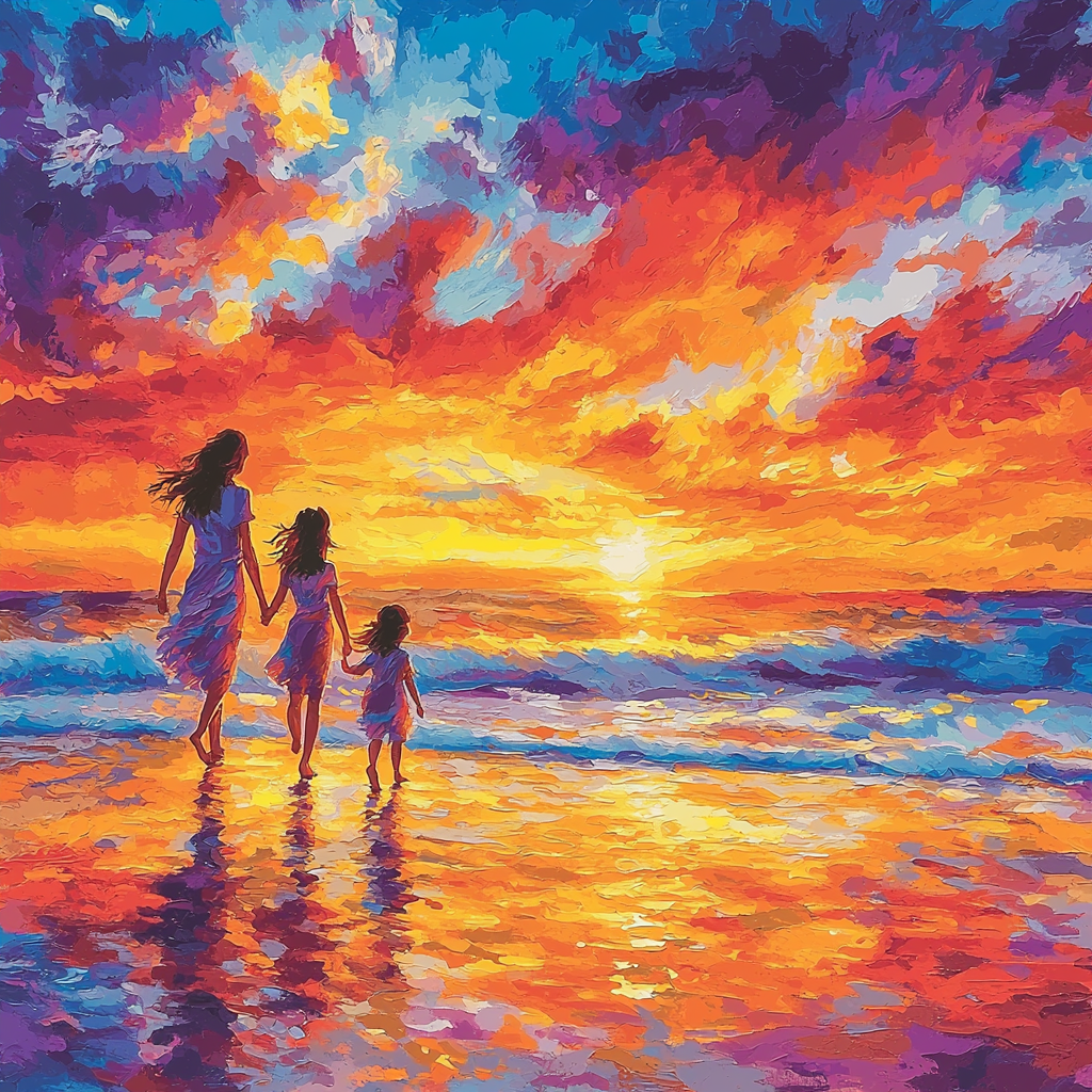 Holding Hands On A Sunset Beach Number Painting