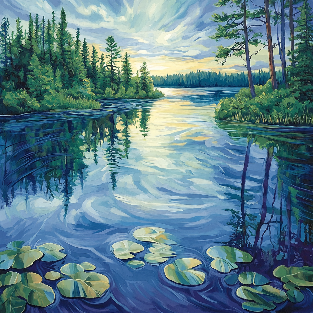 J. E. H. MacDonald Inspired Pine Framed Shimmering Lake Paint by numbers art