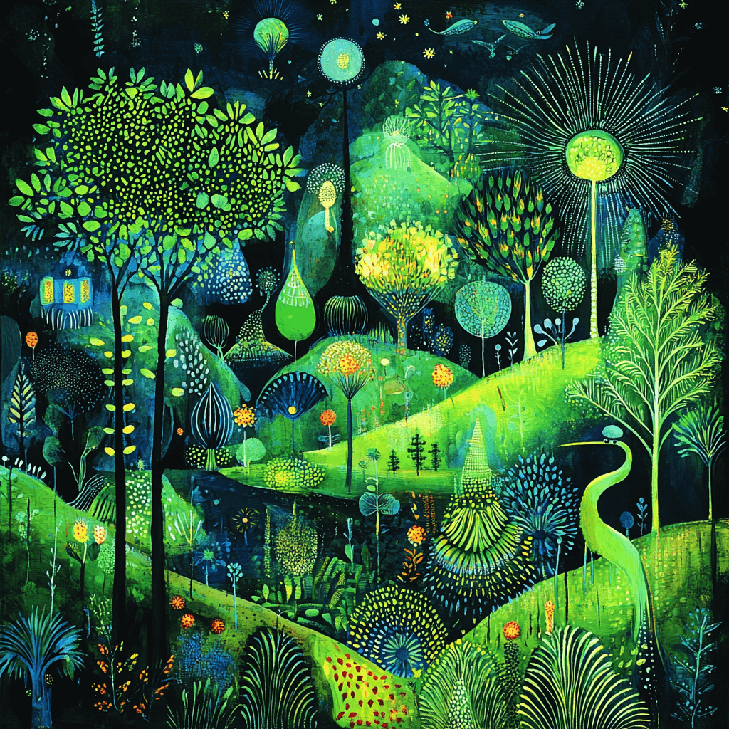 Hieronymus Bosch Inspired Surrealistic Garden Frolic Number Painting