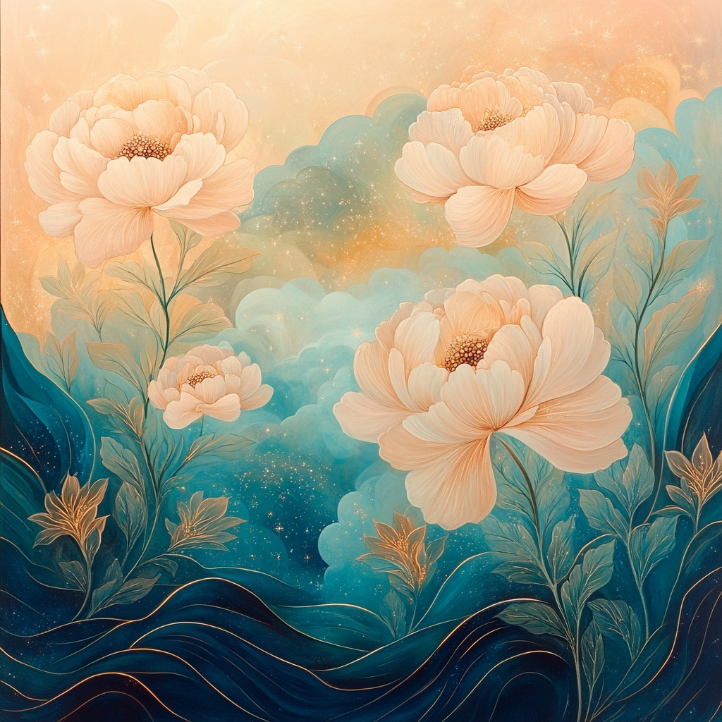 Alphonse Mucha Inspired Celestial Botanic Tapestry paint by number