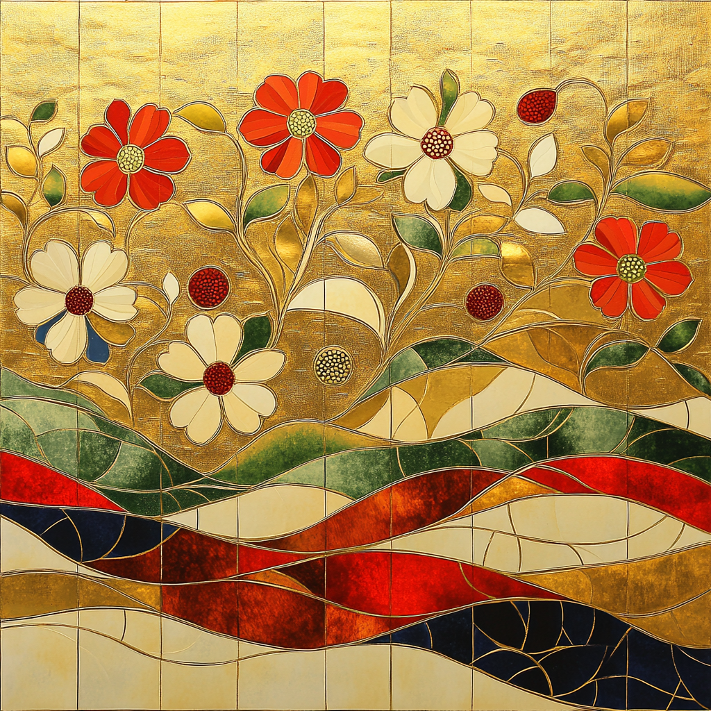 Gustav Klimt Inspired Decorative Meadow Of Flowers Numbered painting kits