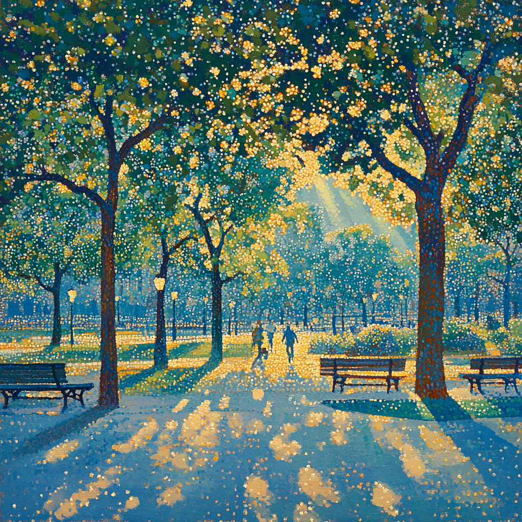 Georges Seurat Inspired Pointillist City Park Number painting