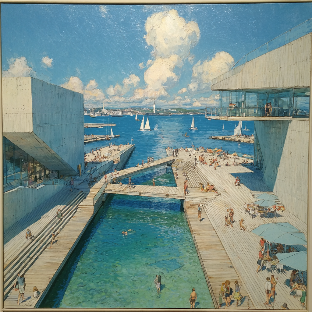 Copenhagen Harbor Bath Modern Urban Swim Denmark Number painting