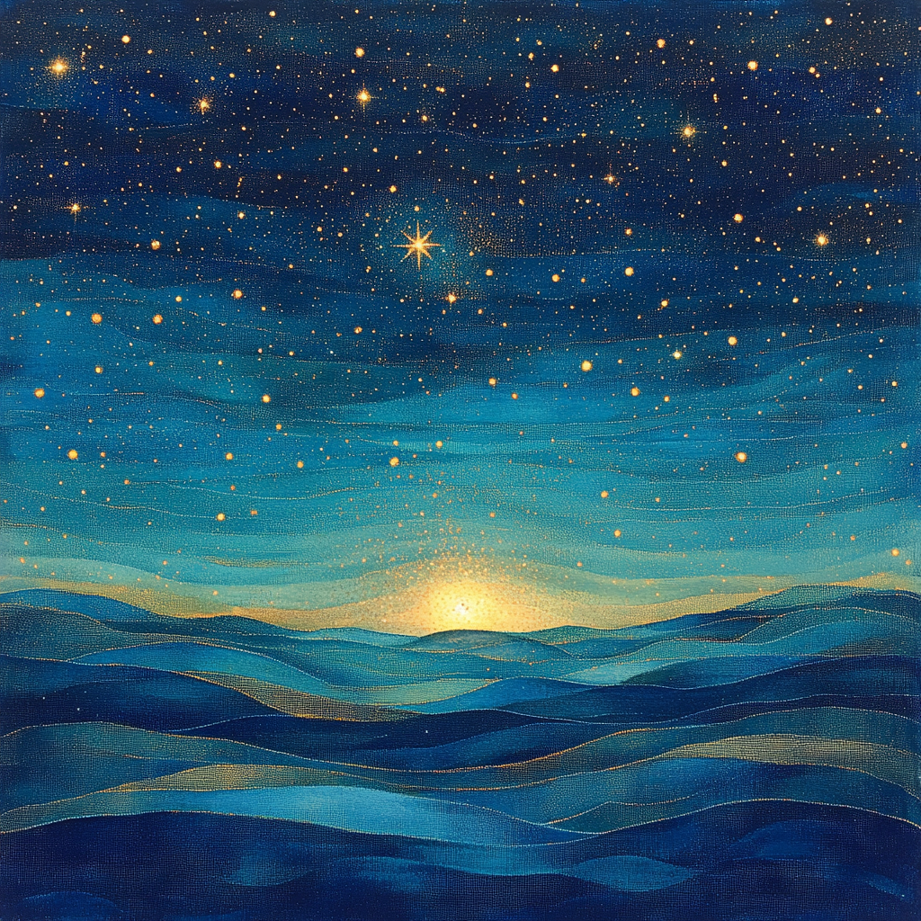 Georges Seurat Inspired Celestial Nebula Landscape Numbered painting kits