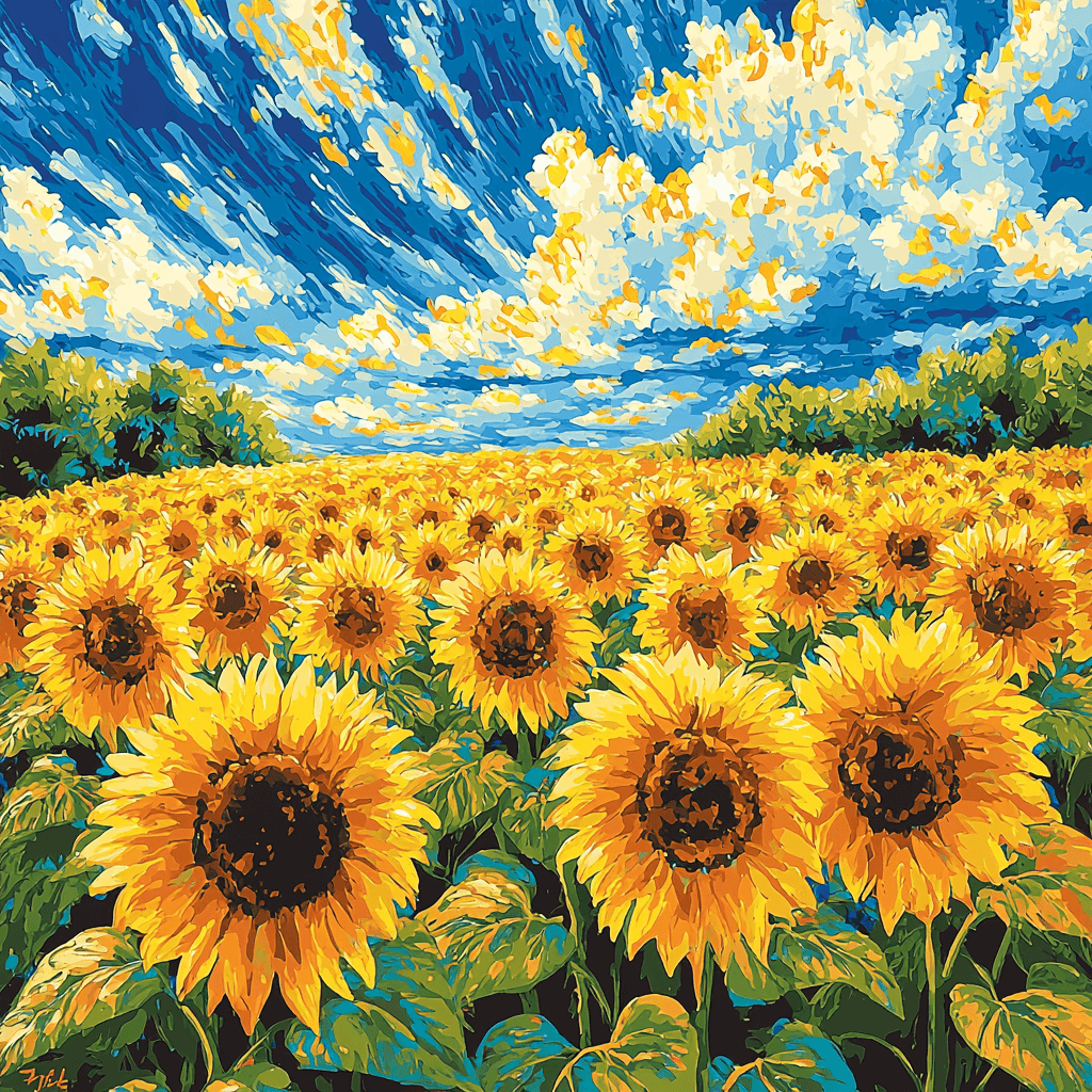 Vincent Van Gogh Inspired Joyful Sunflower Meadows DIY Paint By Numbers