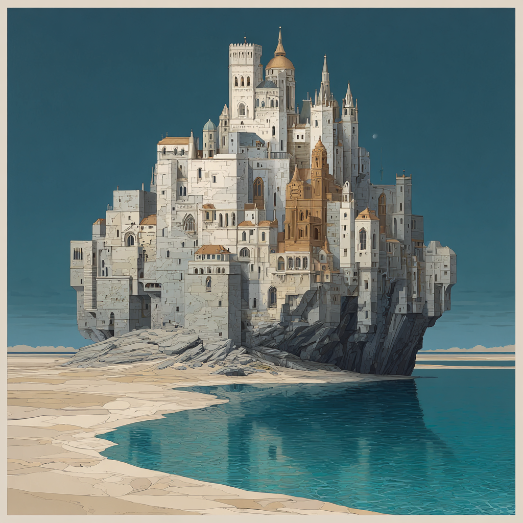 Magritte Inspired Floating Castle paint by color