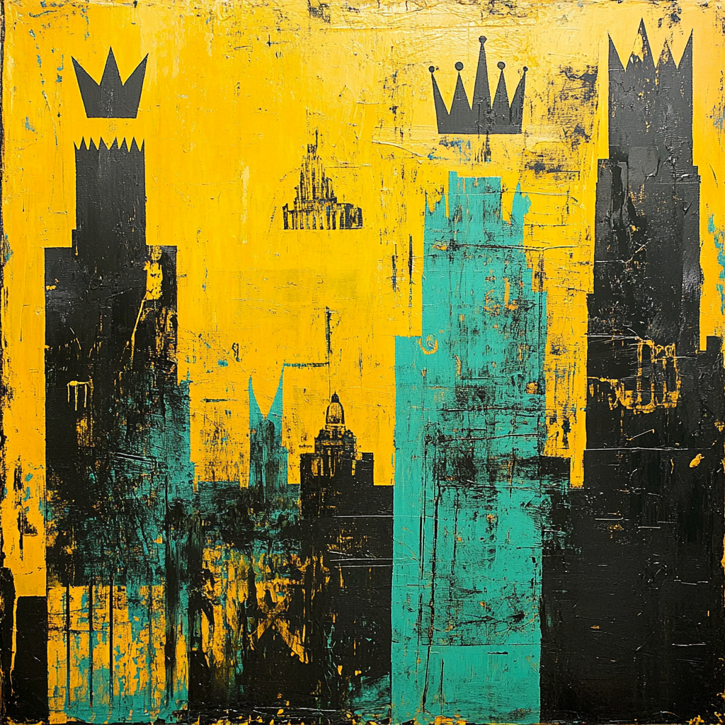 Jean-Michel Basquiat Inspired Fractured Skyline Memory paint by color