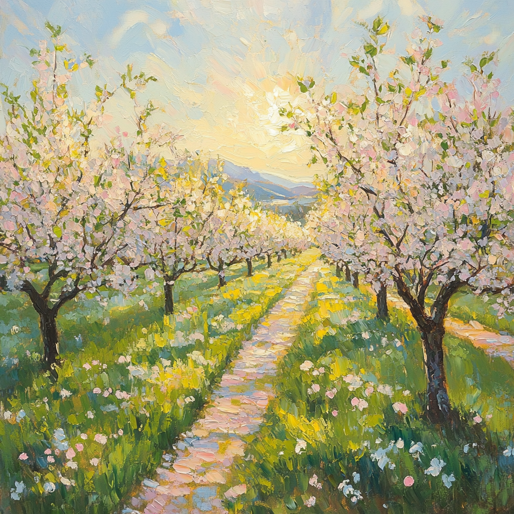 Monet Inspired Orchard In Bloom paint by color