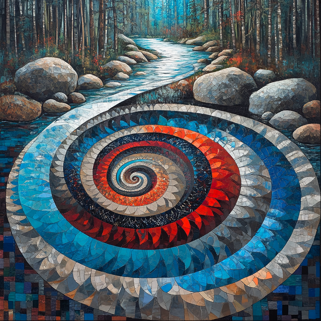 Norval Morrisseau Inspired Silver Salmon Spiral Of The River Numbered painting kits