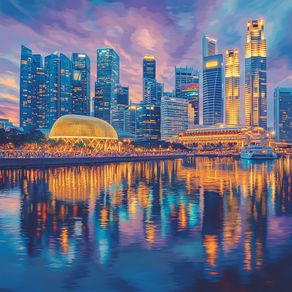 Marina Bay Skyline At Dusk Singapore painting number kit