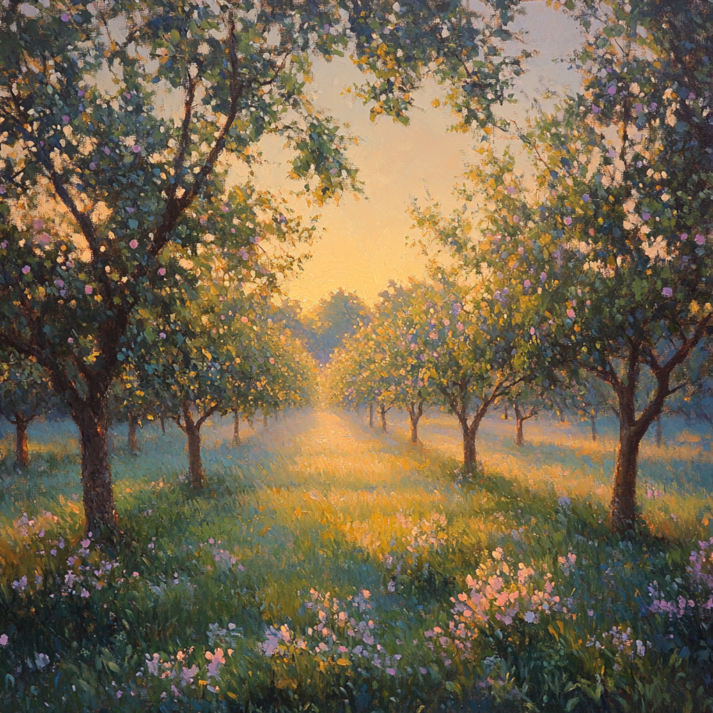 Edgar Degas Inspired Morning Light On Orchard Mist paint by number