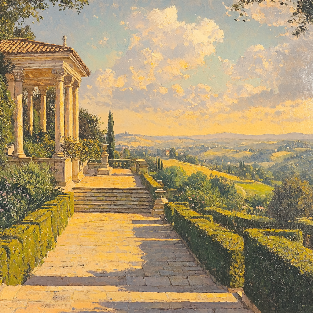 Raphael Inspired Serene Terrace Of Distant Pavilions paint by number