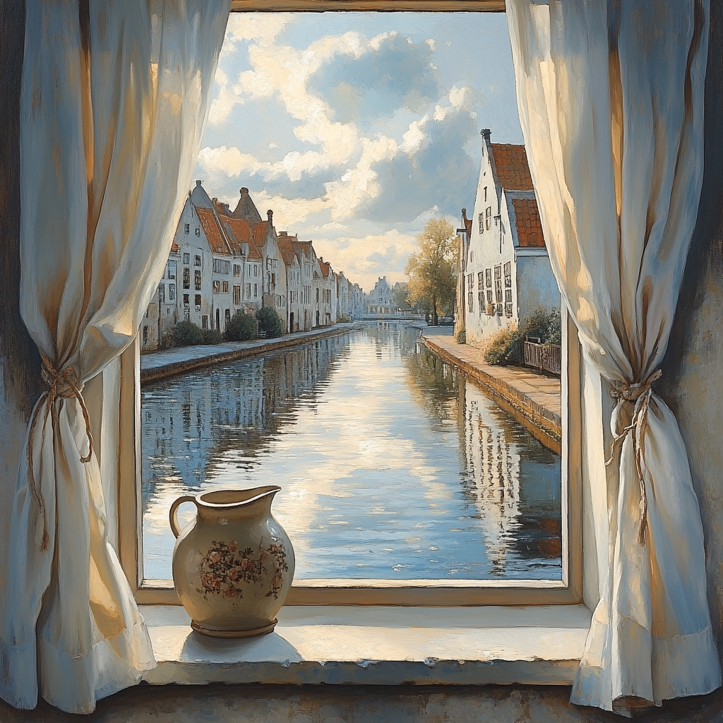Johannes Vermeer Inspired Quiet Reflection On Delft Canal Water paint by number