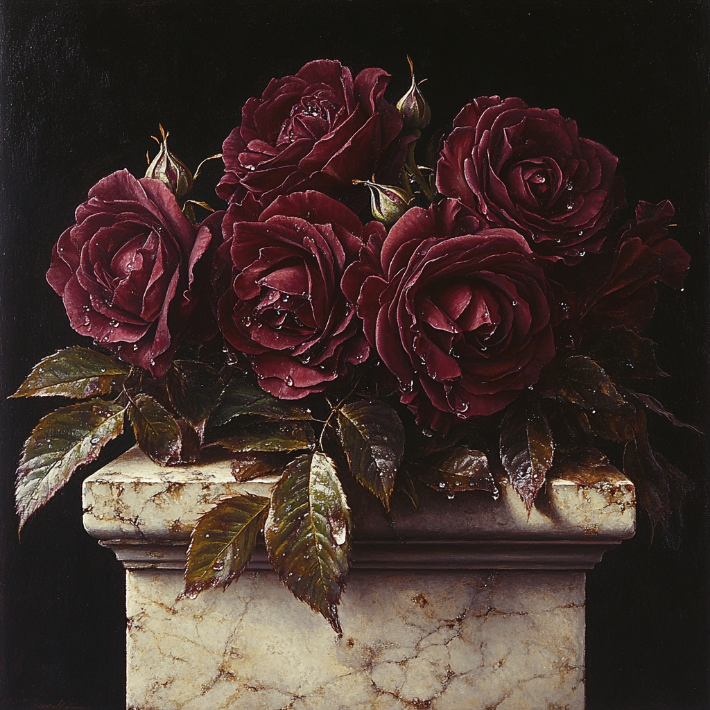 Caravaggio Inspired Night Blooming Roses Study paint by color