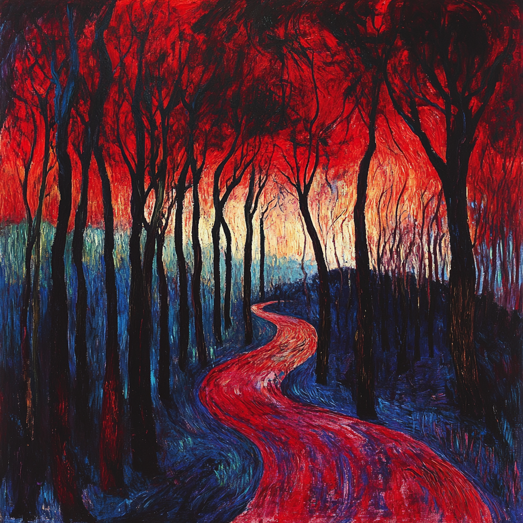 Edvard Munch Inspired Twilight Forest Path painting number kit