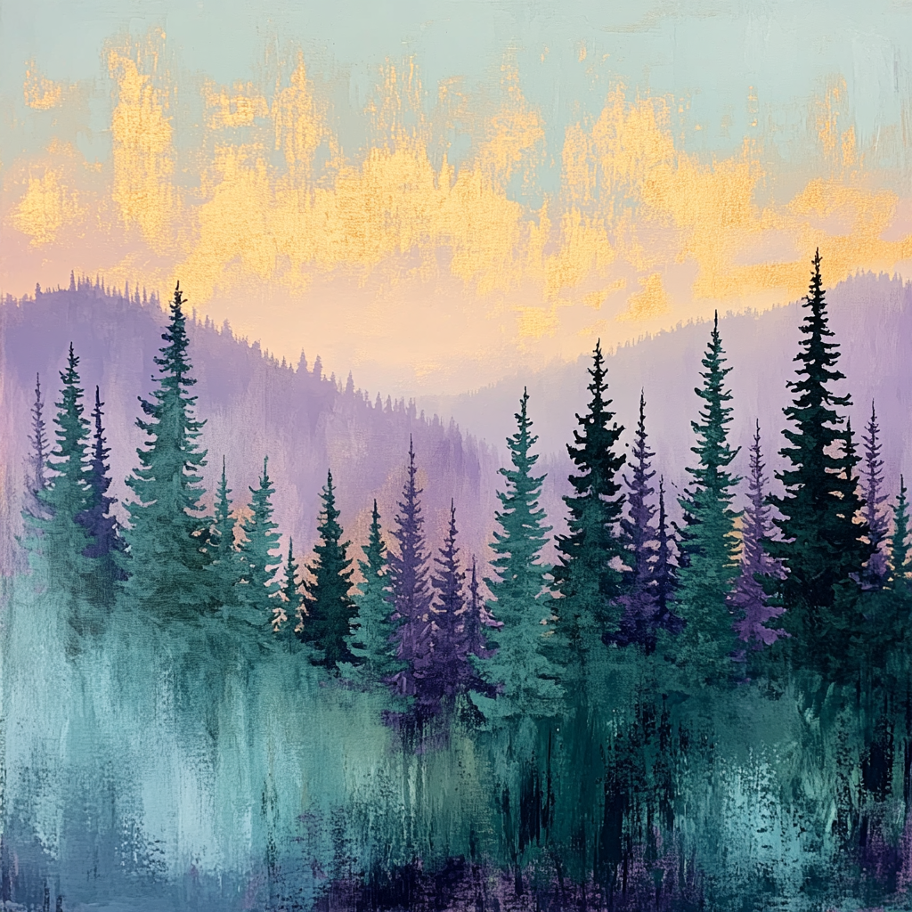 Paul Cezanne Inspired Dawn Over Pines paint by color