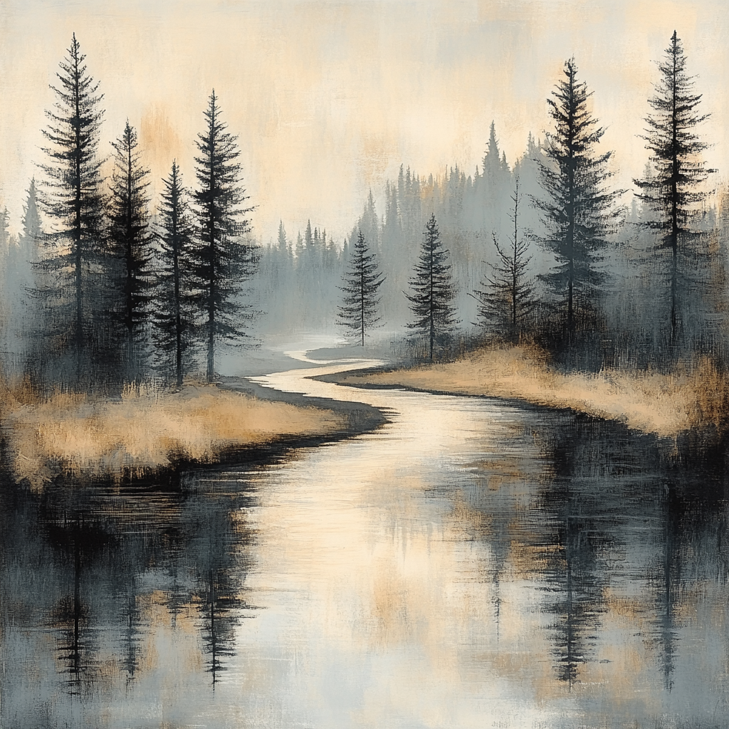 Zhao Mengfu Inspired Ancient Pine River Numbered painting kits