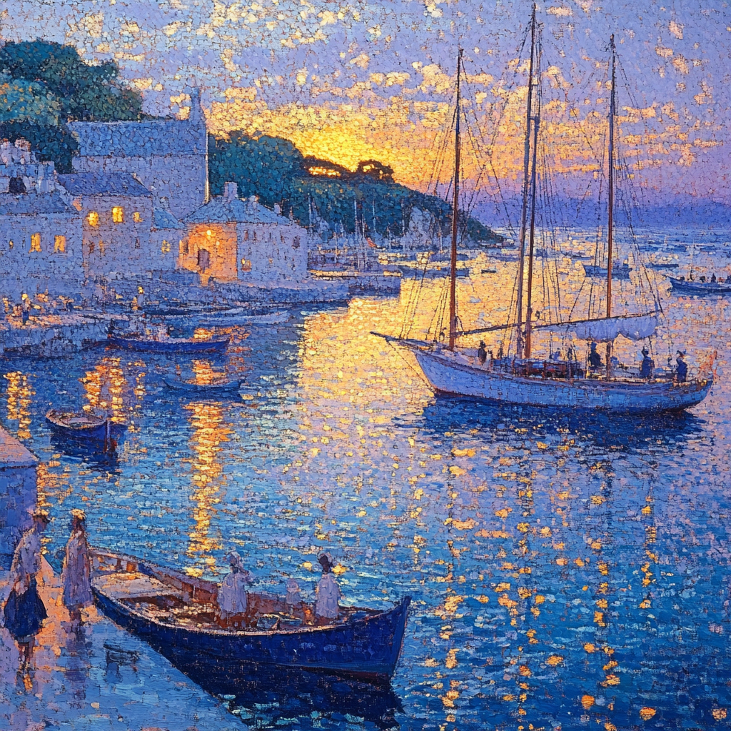 Georges Seurat Inspired Riverboats At Dusk Paint by numbers art