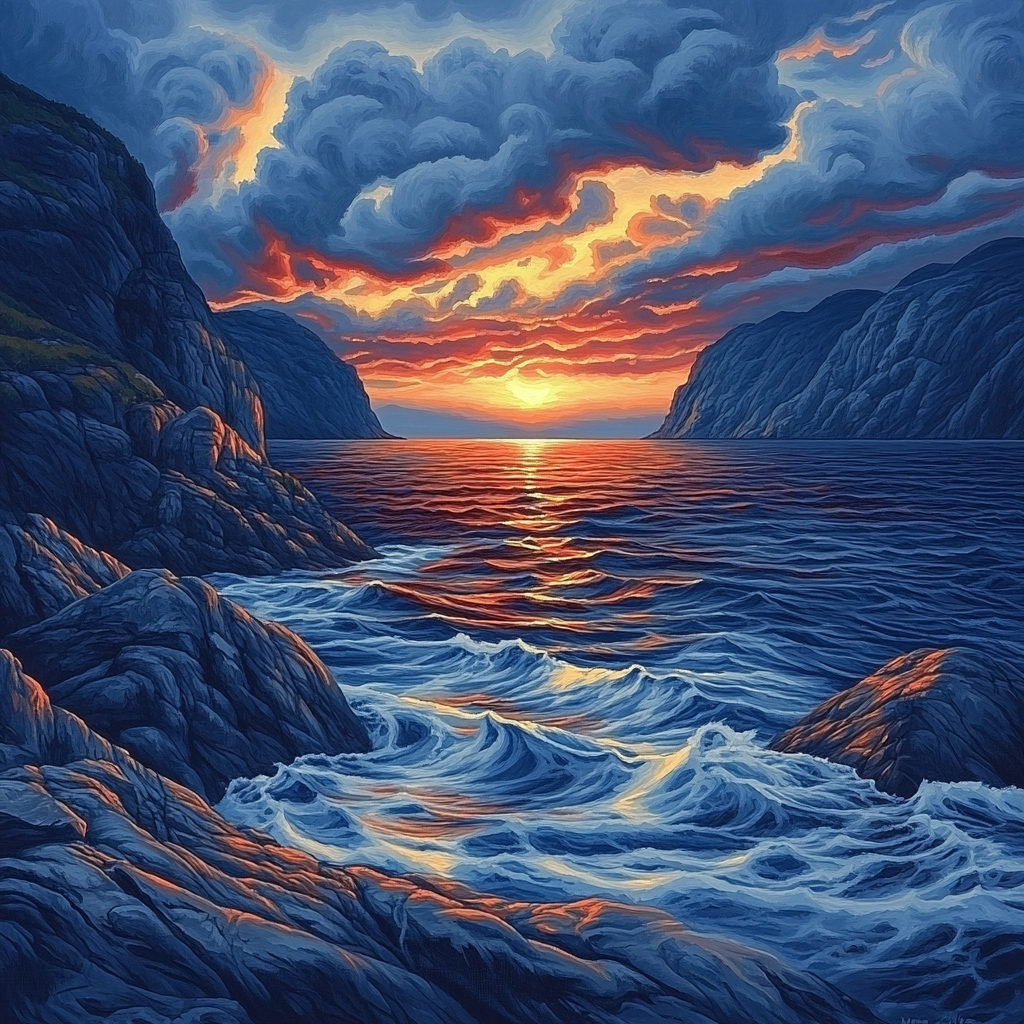 Edvard Munch Inspired Fjord Sunset Surge Numbered painting kits