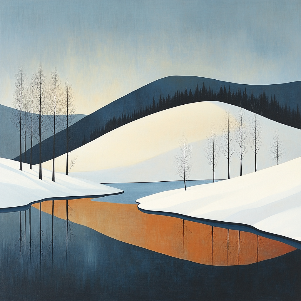 Lawren Harris Inspired Snowy Ridge Overlooking Quiet Lake paint by number